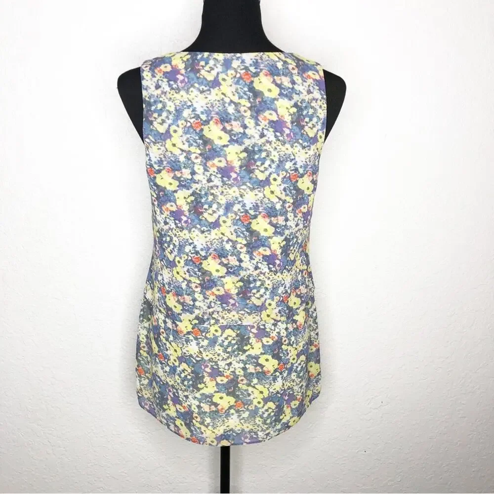Cabi Positano yellow blue white floral sleeveless top size Extra Small XS #5041